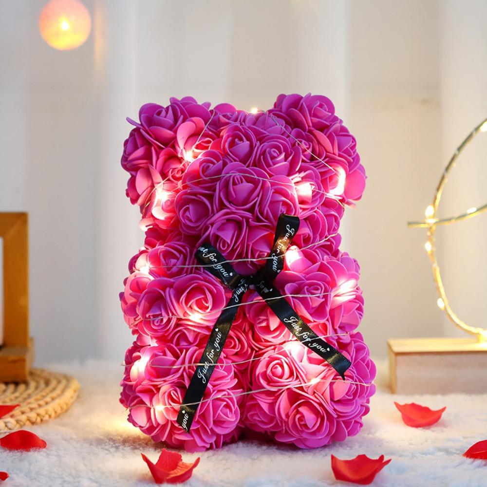 28cm Artificial Teddy Rose Multicolors with LED Strip Flower Bear Romantic Valentines Day Gift Girlfriend Women Anniversary Bear