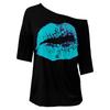 Female Role Playing Halloween Party Mid Sleeve T-shirt Slant Neck Printed