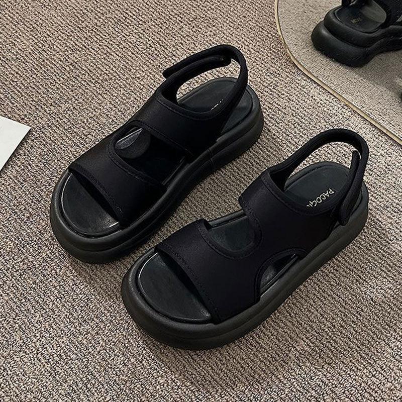 

Спортивные сандалии на платформе, увеличивающей рост, женские, лето 2025, новая корейская версия, фея, ветер, отдых, пляж, римские туфли 40 чёрный