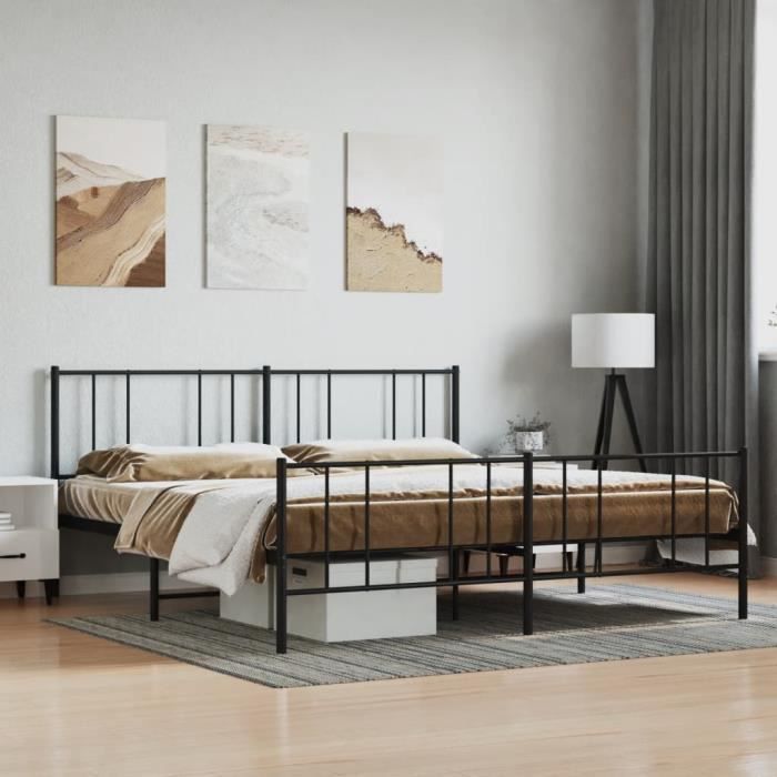 VidaXL Metal Bed Frame with Headboard-Footboard Black 180x200 Cm 352502