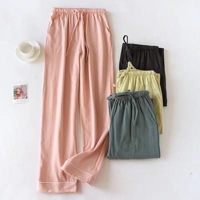 Pijama Novo para Casal Primavera e Outono 2026 100% Algodão Tricotado Calças de Casa Grandes para Homem e Mulher Calças Casuais de Cor Sólida