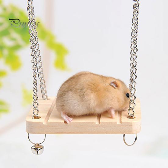 Wooden Hanging Swing Hammock Hamster Squirrel Parrot Pet Chain with Bell Toy