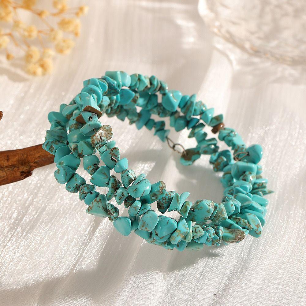 Geometric Bohemian Bangles C-shaped Wide Elastic Bangle Creative Turquoise Bracelet Decoration