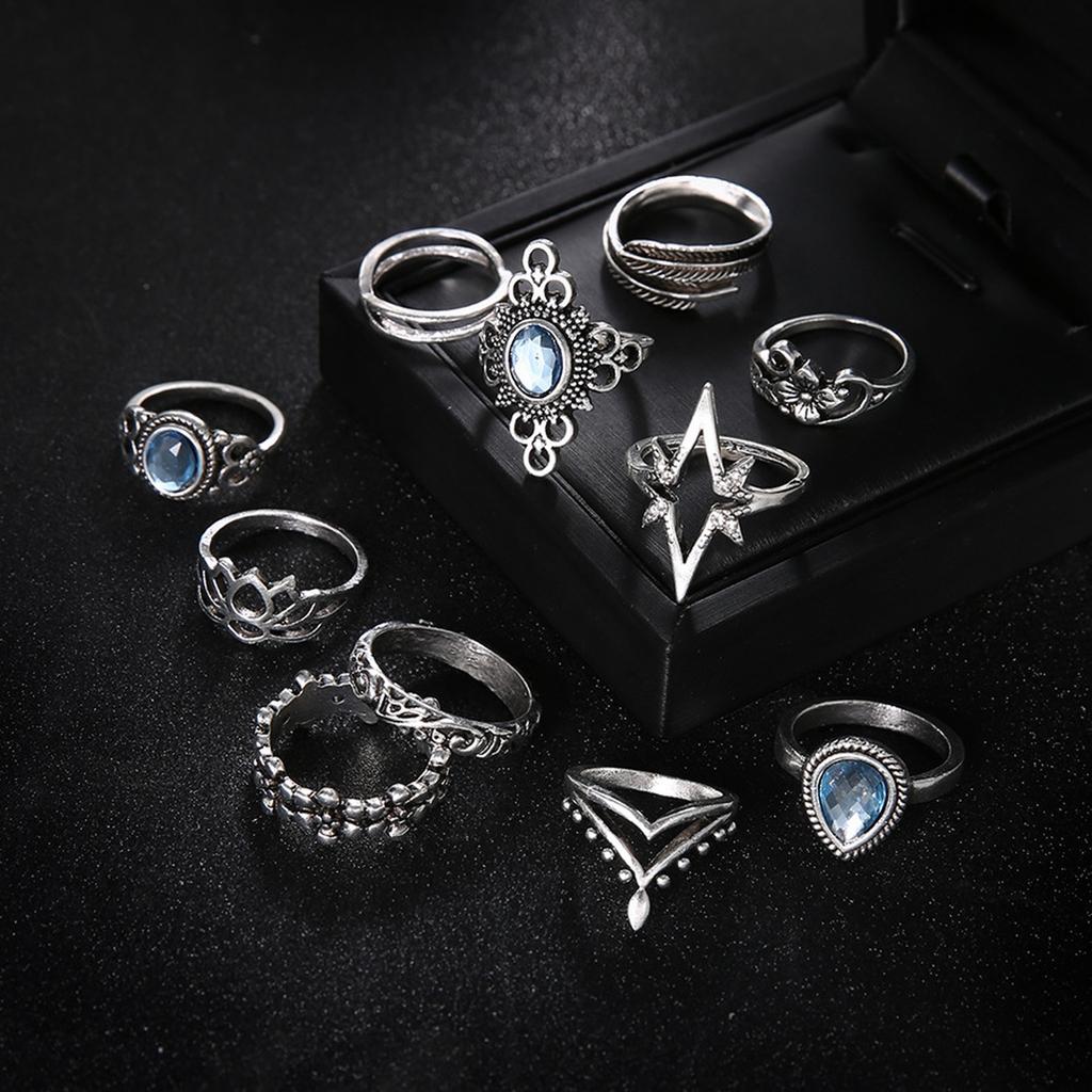 Mode Dam 11-delars Ringset - Damring Metallring Glansig Ring Metallring Julklapp