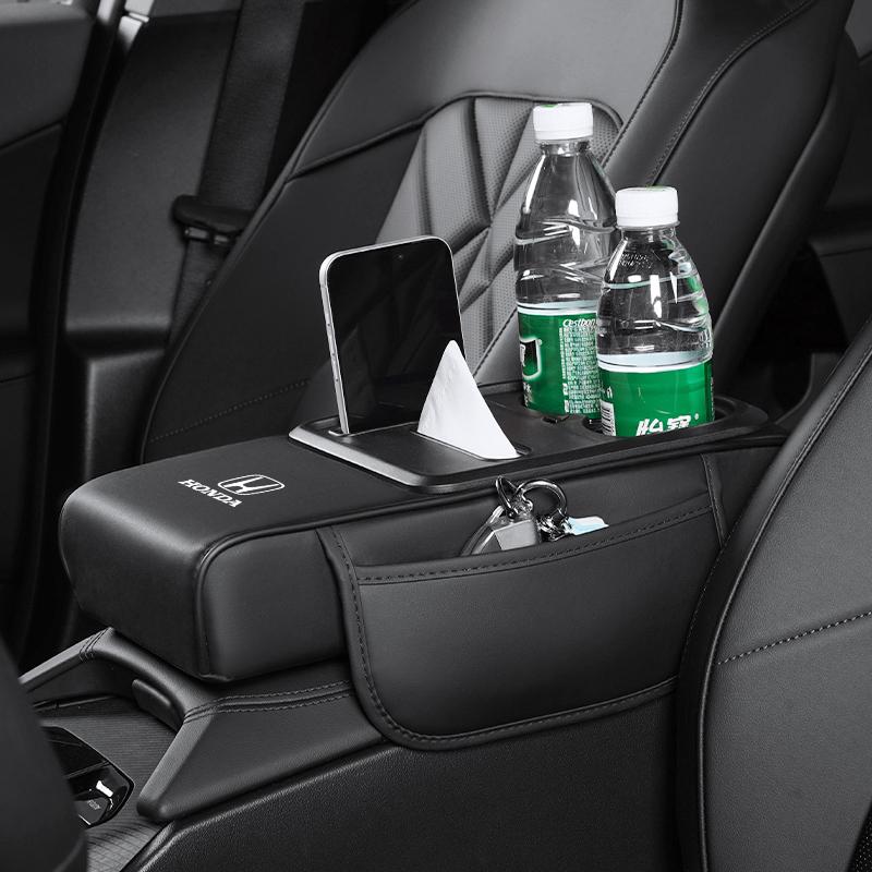 ABO2 Car Armrest Cushion With Cup Holder & Tissue Organizer For Honda CR-V Accord Civic HR-V Pilot Odyssey Fit Jazz Vezel CITY Freed