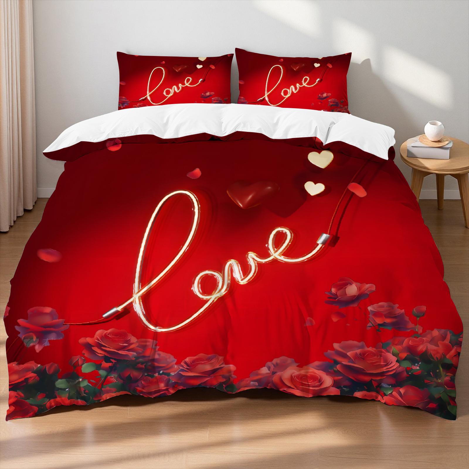 

The Valentine s Day Duvet Cover Set (No Filling) Soft Romantic Bedding Set Single Twin Full Size Gift For Couple Bedroom Decor Ustwin172x218cm