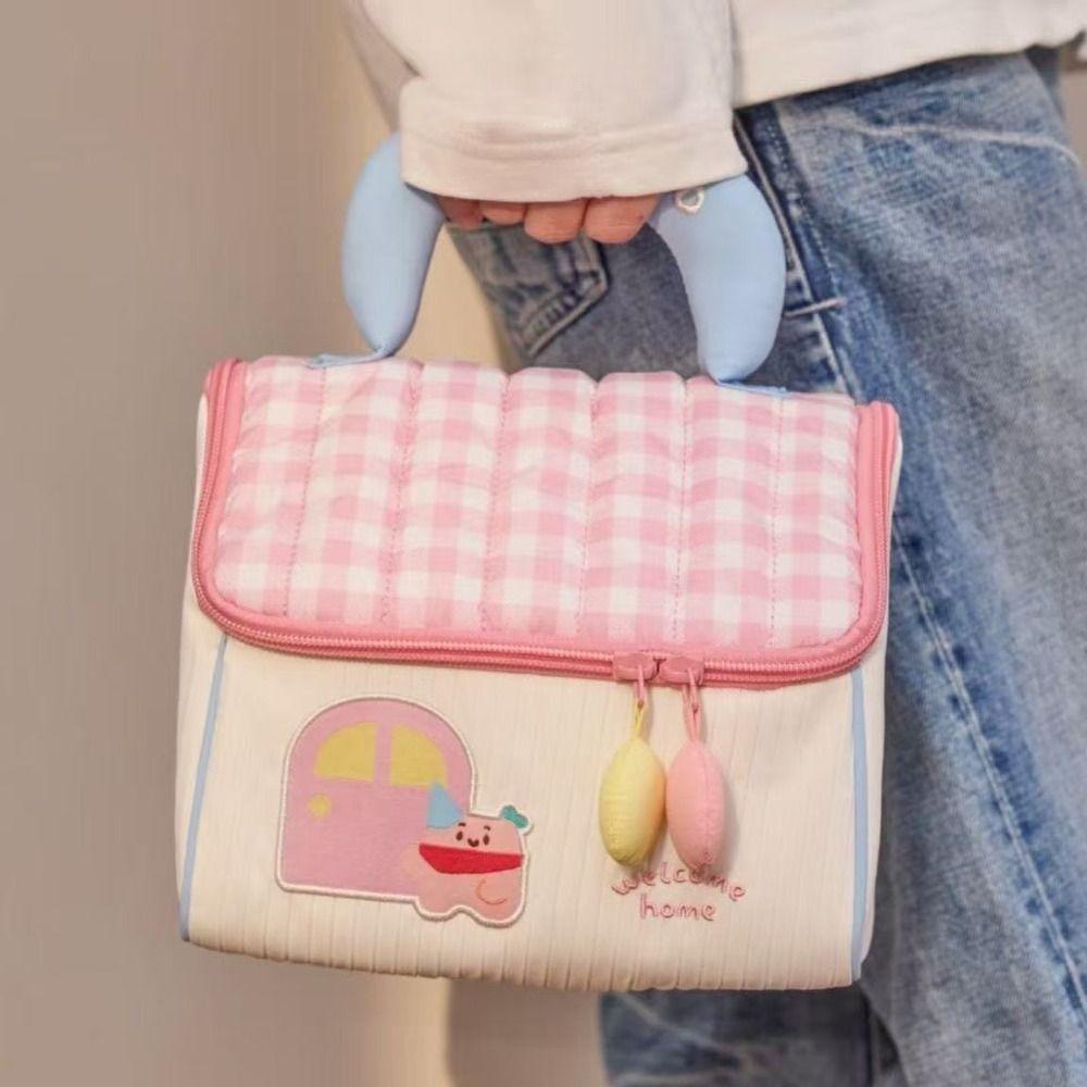 Cute Cottage Makeup Bag Handheld Large Capacity Cosmetics Storage Bag Multifunctional Portable Cosmetic Pouch Travel