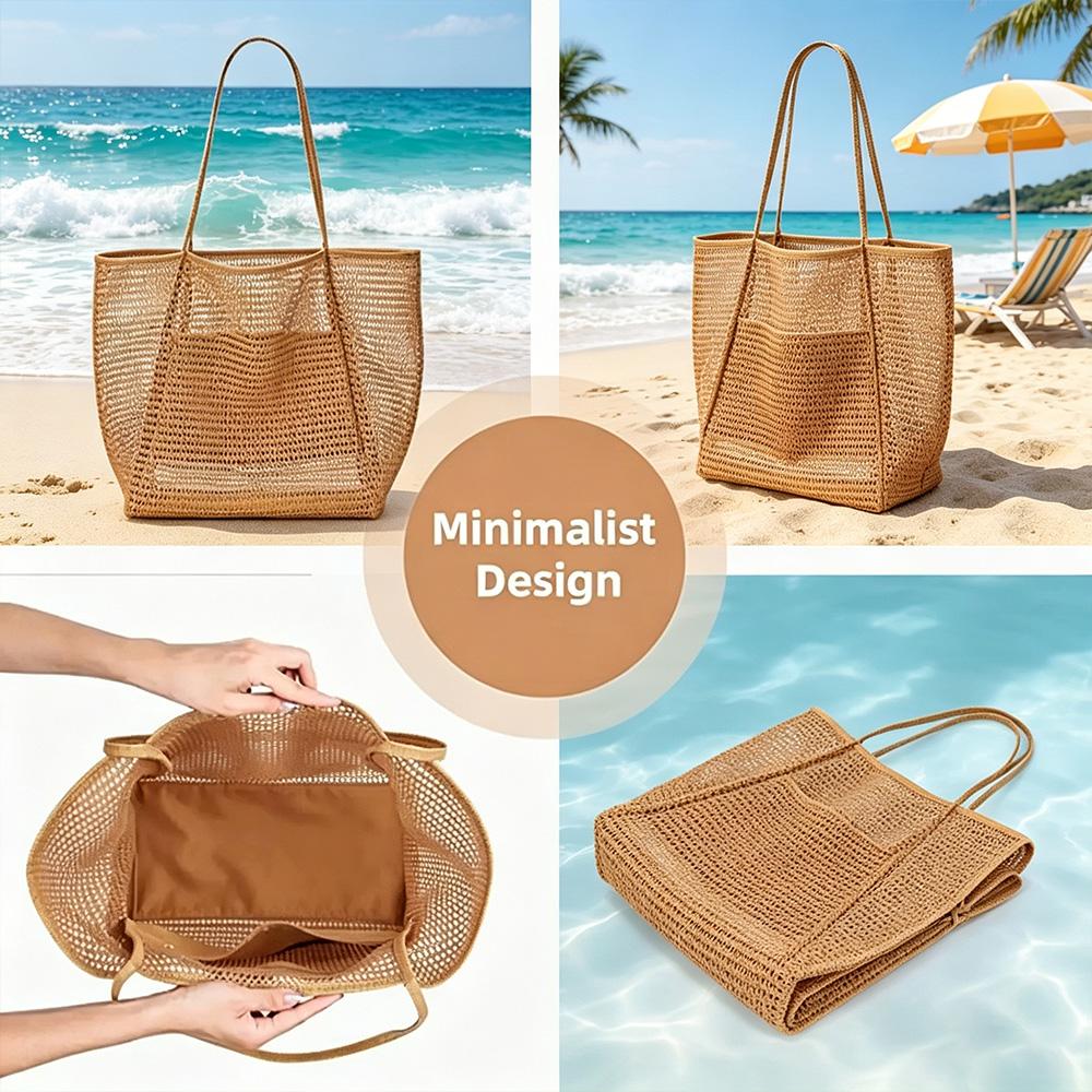 Hollow Mesh Beach Bag Oversized Tote Single Shoulder Handbag Portable Swim Travel Organizer Pouch