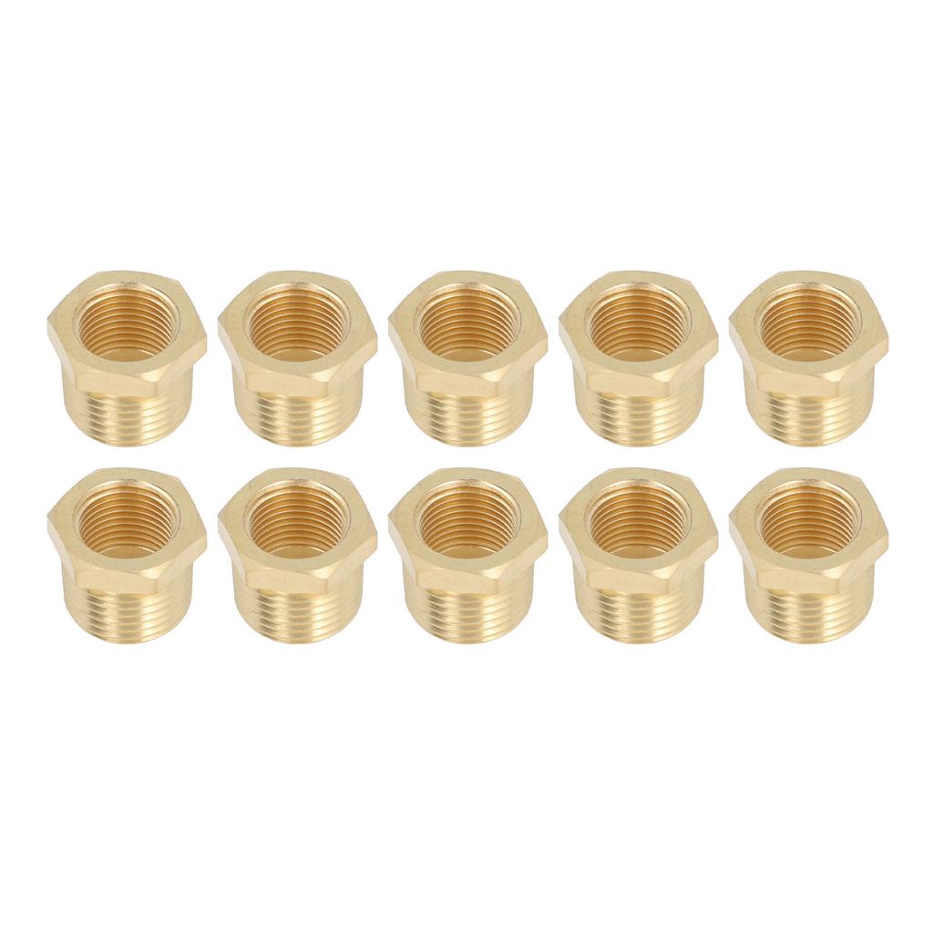 Brass Threaded Pipe Fitting 1 2 to 3 8 Reducer, 10 Pack Hex Socket Adapters for Water, Oil, Gas with 1200 PSI (10 Pack) Hex Socket, for