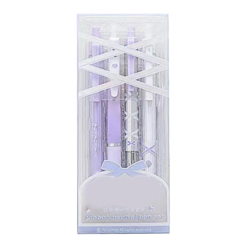 4 Pcs 0.5mm Gel Ink Pen Ballet Strap Bows Neutral Pen Retractable Black Ink Gel Pen Lovely Pressing Pen for Journaling