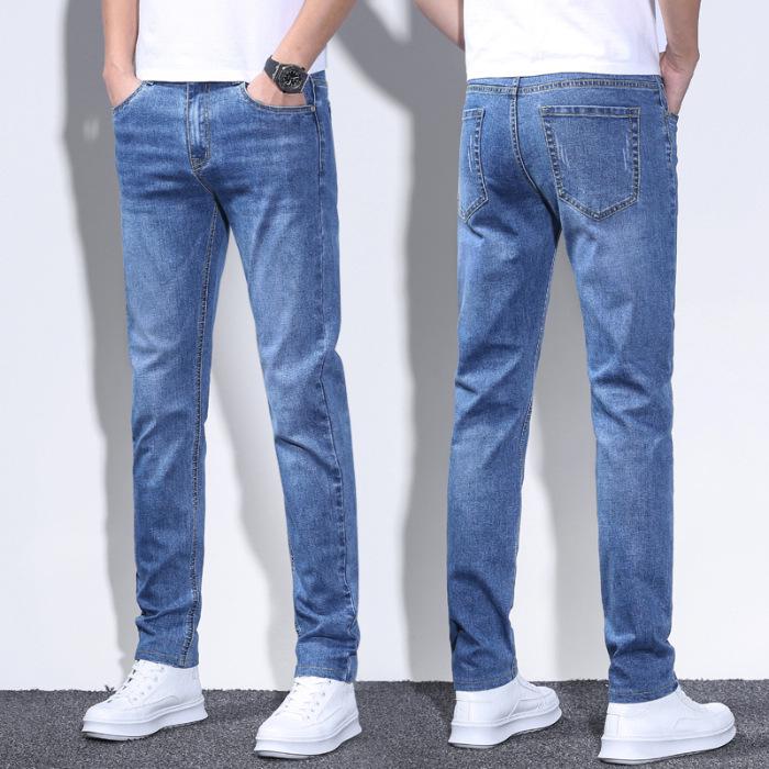 

Мужские летние узкие прямые джинсы Ice Silk 2024 года — модные, повседневные, эластичные, брюки больших размеров 36 синий