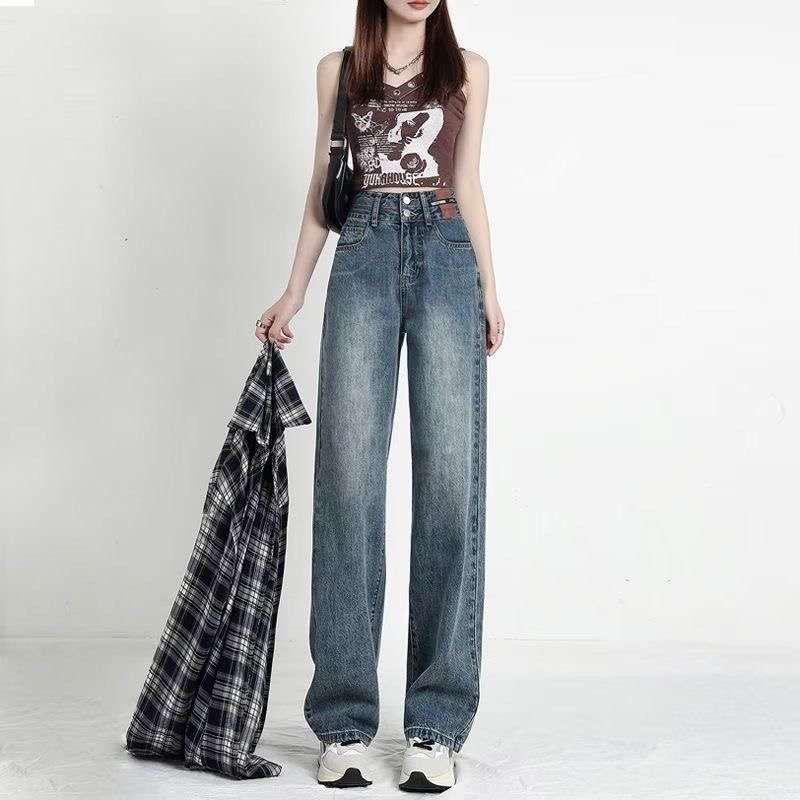 

Women s Black & Grey High-Waisted Wide-Leg Jeans - Spring/Autumn Flattering Fit M