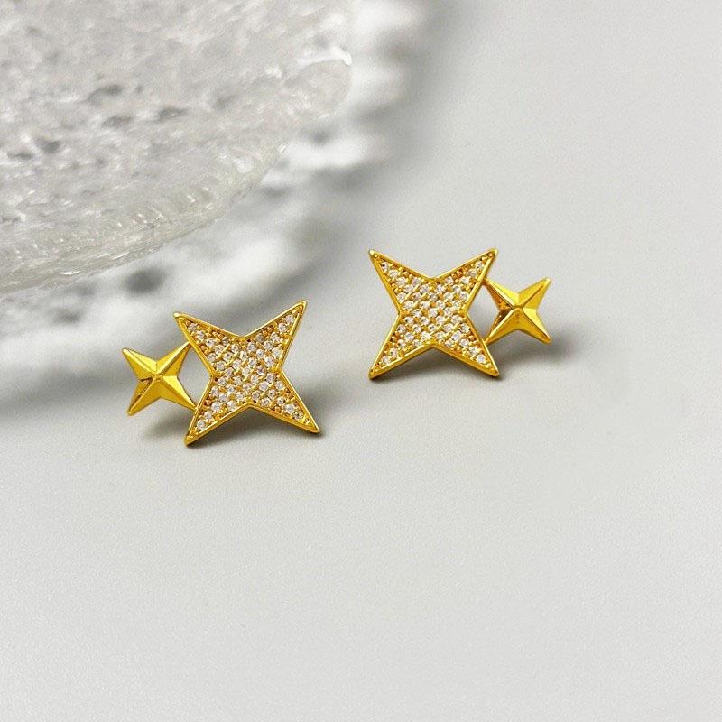 Dongdaemun Simple Full Diamond Zircon Star Stud Earrings High-End Light Luxury Earrings