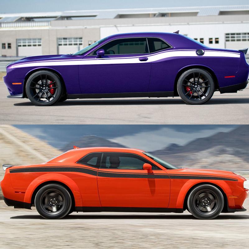 2Pcs Car Side Body Waistline Stickers Racing Stripe Vinyl Film Decals Auto Accessories For Dodge Challenger SRT Hellcat SXT GT