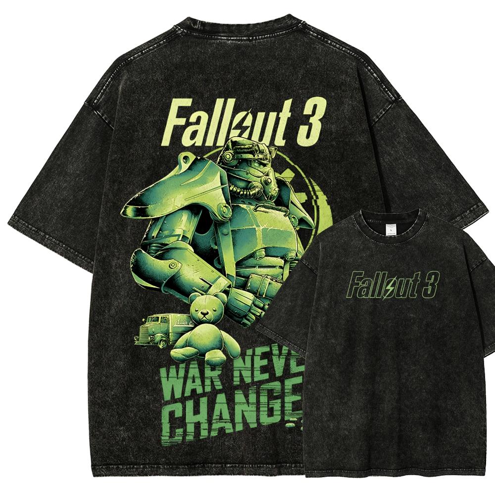 Fallout Anime Lover Washed T-shirt Year Round Clothing High Quality Personality Clothes Plus Size Unisex New Model Couples Tee