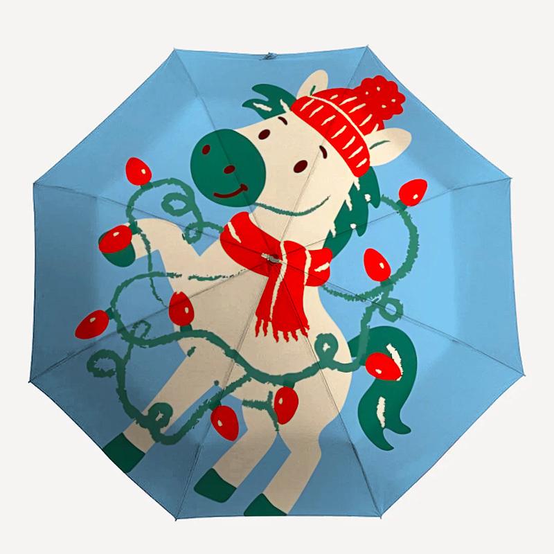1 Stück Weihnachtslicht Festlicher Zebra Automatisches Öffnen/Schließen Regenschirm mit Ein-Knopf-Bedienung, Kompaktes Faltbares Dach, Stabiles 8-Speichen Winddichtes Design S08