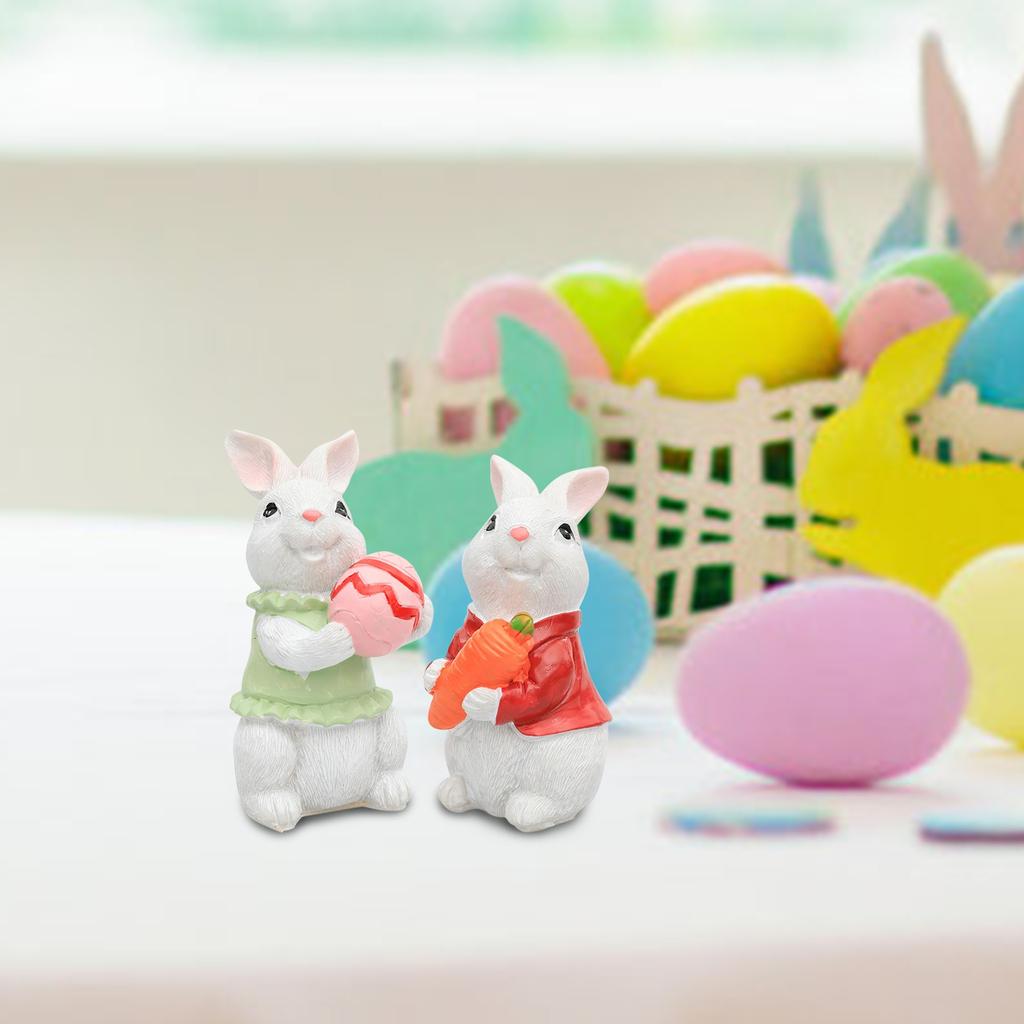 2pcs Miniature Bunnies Decor Figurine Easter Carrot Figurines Bunny Miniatures Figurines Resin Bunny Animals Model Garden Miniature