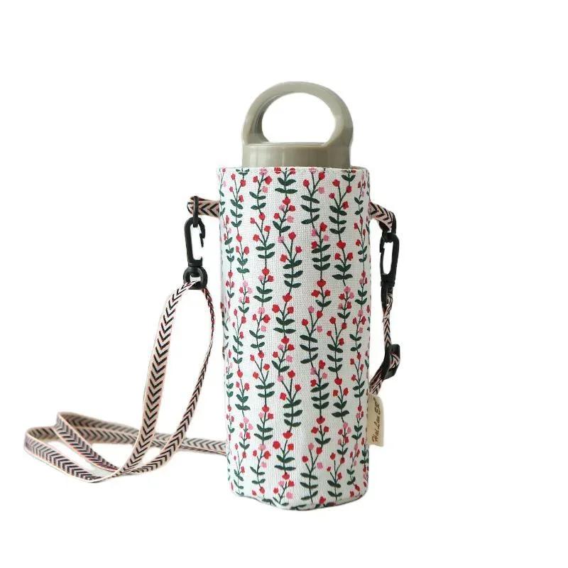 1 PC Canvas Water Cup Bag Water Cup Bag, Simple Hand-held Hanging Rope, Diagonal Span Cup Cover, Milk Tea Insulated Cup Cover