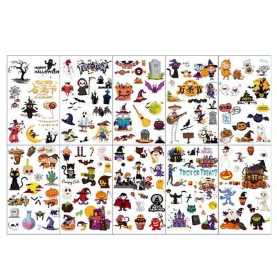 Gustuff Halloween Tattoo Stickers for Children, KC Certified, 10 Pieces, Mixed Colors