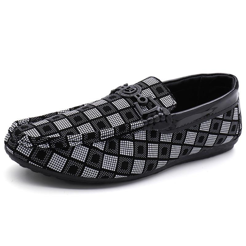 Spring new Doudou shoes men's lazy one-pedal plaid men's shoes trendy shoes leather shoes casual single shoe cloth