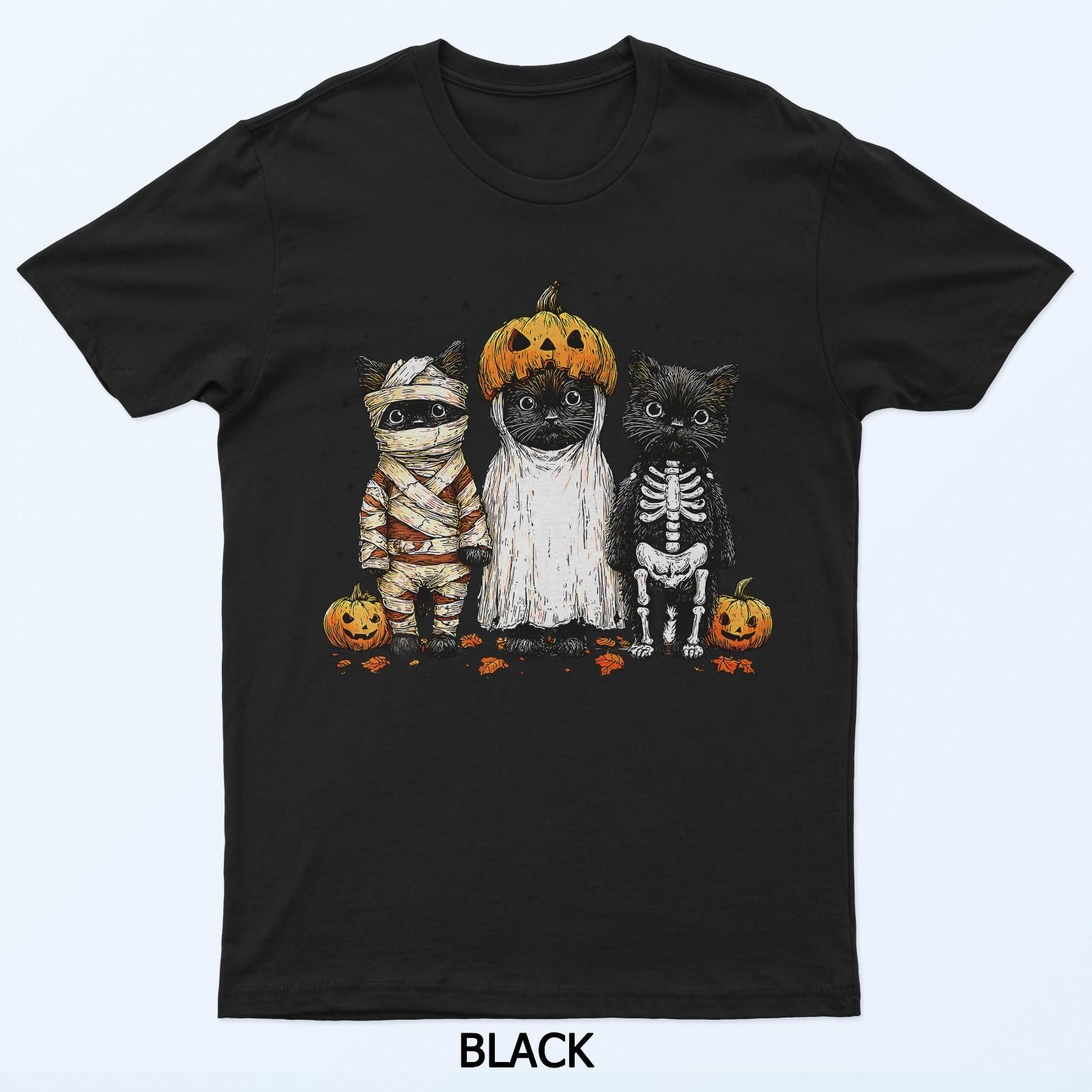 Retro Black Cat Witch Scary Halloween Pumpkin Women Men T-Shirt 4XL