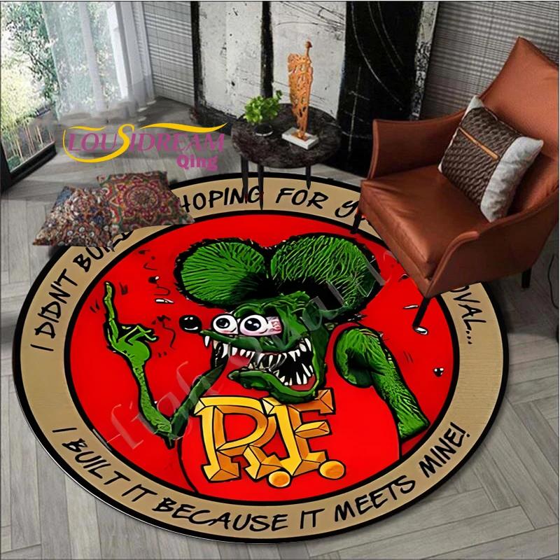 Rat Fink Rug Retro Round  Living Room Decor Mancave  Floor Mats Carpets for Bed  Chair Mat Gifts
