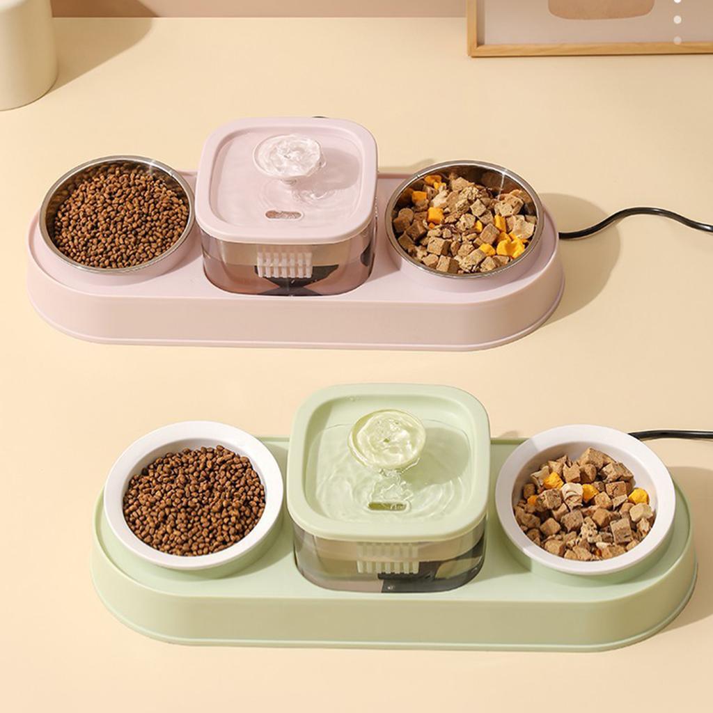 Dog Feeding Double Bowl Elevating Cats Bowl Food Container for Dog with Automatic Water Fountain Pet Watering Supply