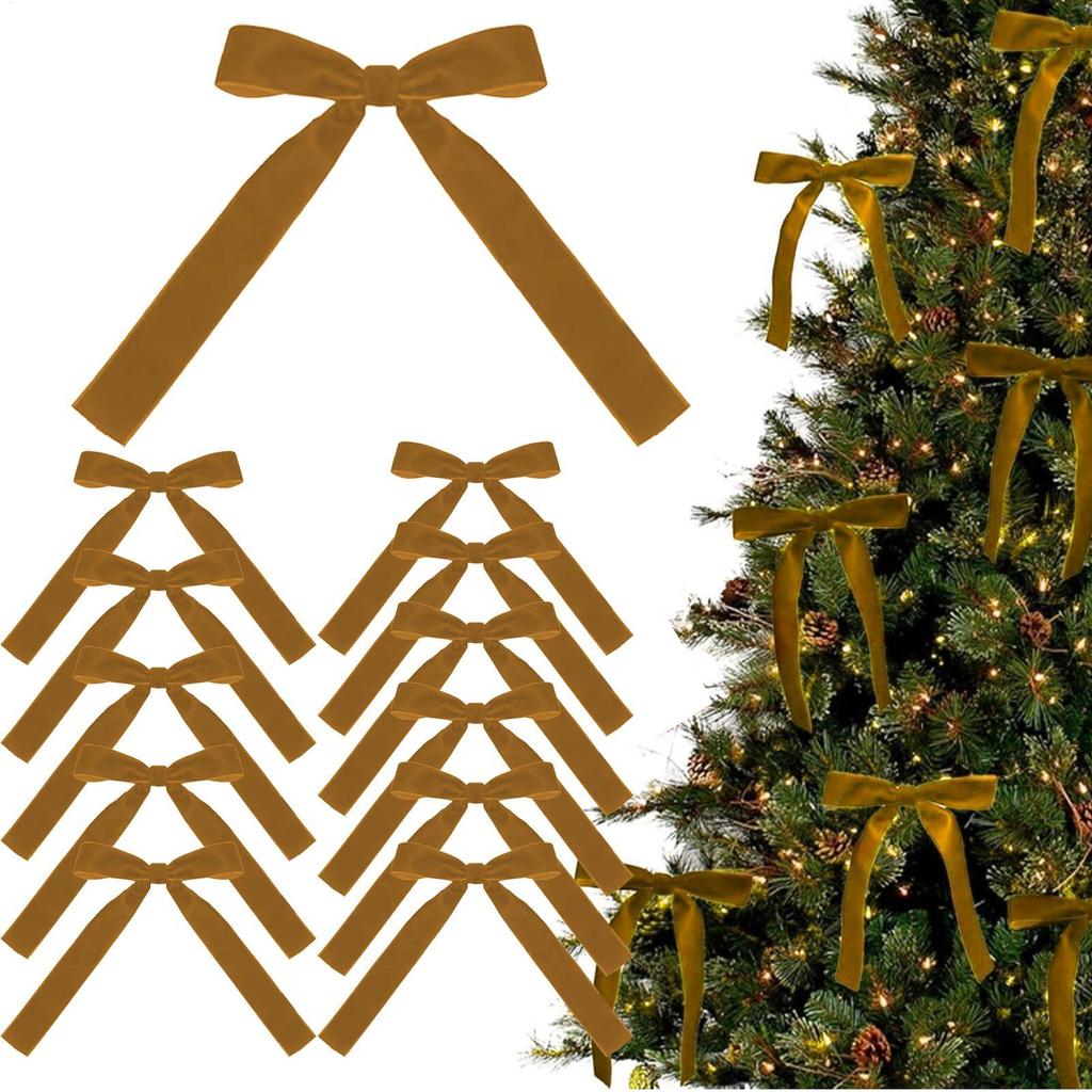 12pcs Slender Velvet Christmas Bows Vintage Diy Christmas Tree Ornaments Ribbon Bow With Cable Tie Gift Wrapping Bows Wedding