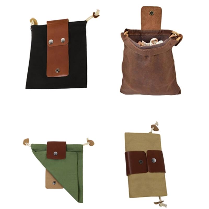 Storage Leather Canvas Bag Hiking Camping Portable Outdoor Survival Foraging Bag Fruit Picking Pouch Collapsible Pouch