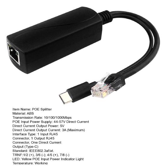 Yousheng Gigabit POE Splitter 5V 3A Type-C RJ45 IEEE802.3af/at Compliant 10/100/1000Mbps Power Over Ethernet Splitter Adapter for Security Camera CCTV