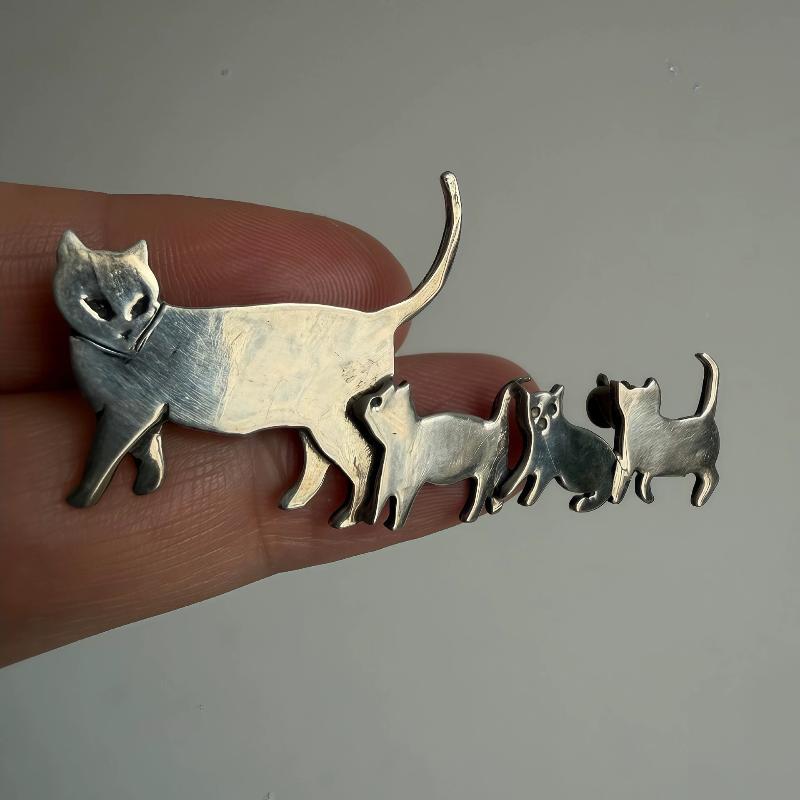 Gioielli Animali Moda Carino Spilla Gatto Argento Pin Leggero Antiruggine per Zaino Giacca Outfit Quotidiano Accessorio Donna