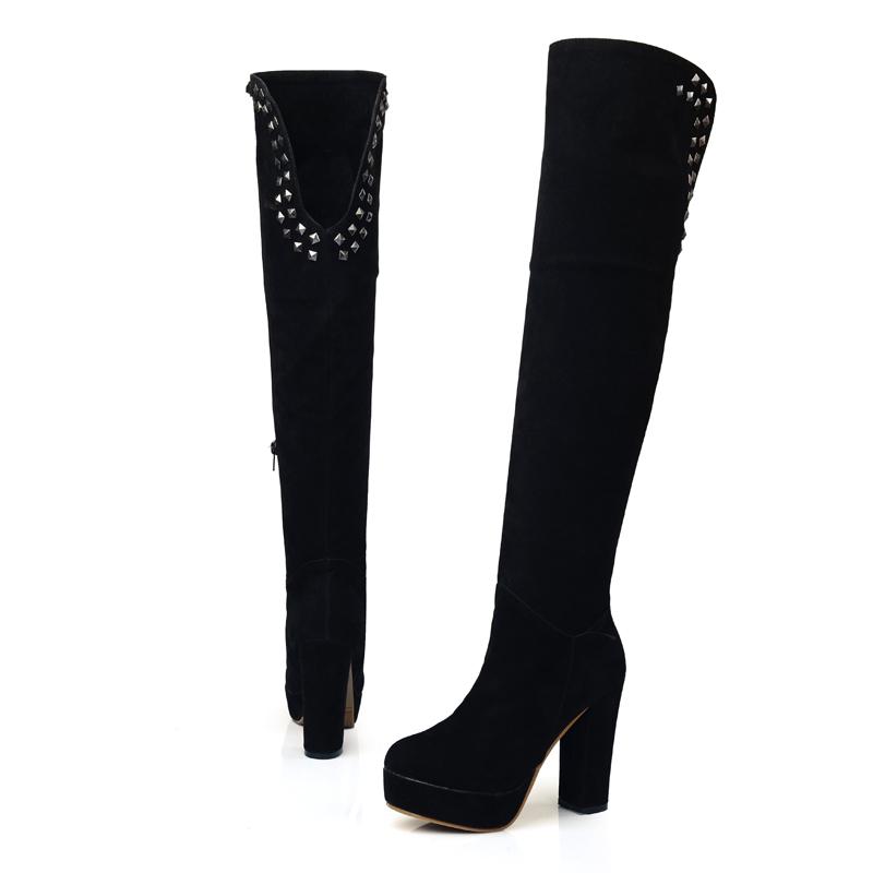 

Женские сапоги на высоком каблуке, сексуальные, в европейском и американском стиле, осень-зима, новые, водонепроницаемые, на толстом каблуке, большие размеры, римские сапоги среднего размера 47 чёрный