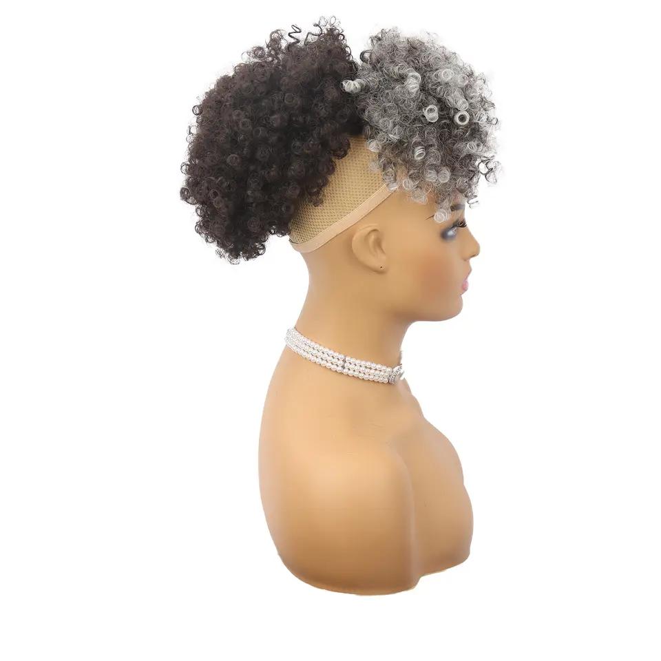 New Arrival Synthetic Ponytail with Bangs Afro Kinky Curly Mohawk Ponytail Bun Clip in Hair Extension for Black Women