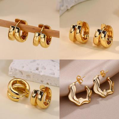 Classic Double Hoop Earrings for Women Chunky Stainless Steel Gold Earring Trend New In Minimalist Pendientes Jewelry