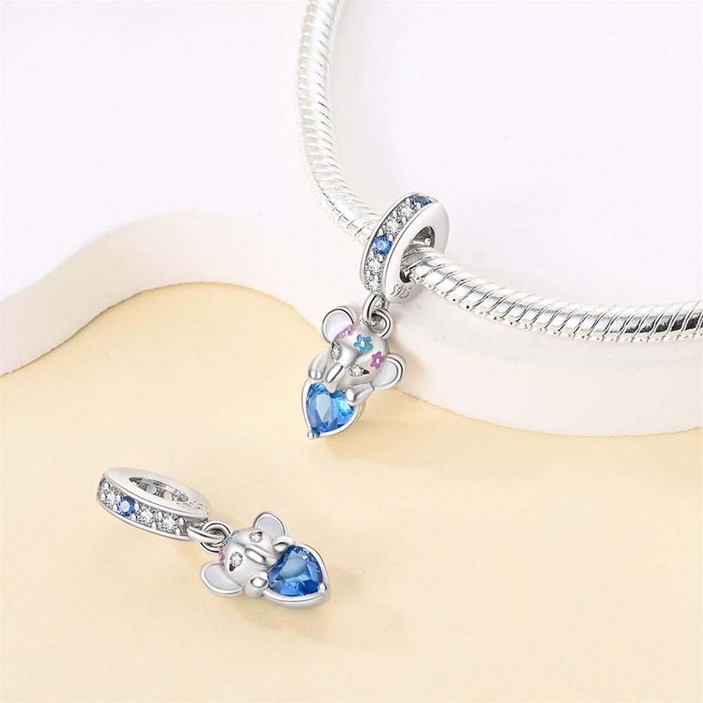 Original Copper Charms Luxury Blue Heart Zircon Elephant Beads Fit Bracelet Diy Women Making Delicate Gift