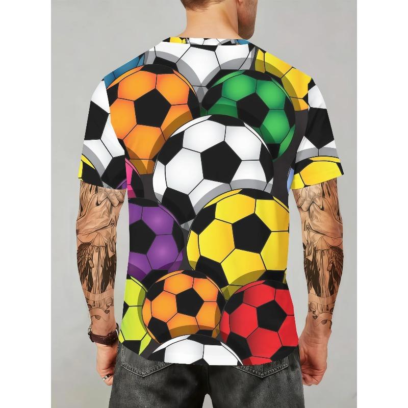 Men's 3D Colorful Soccer Ball Full Print T-Shirt Crew Neck Short Sleeve Sports Casual Daily Tee Top
