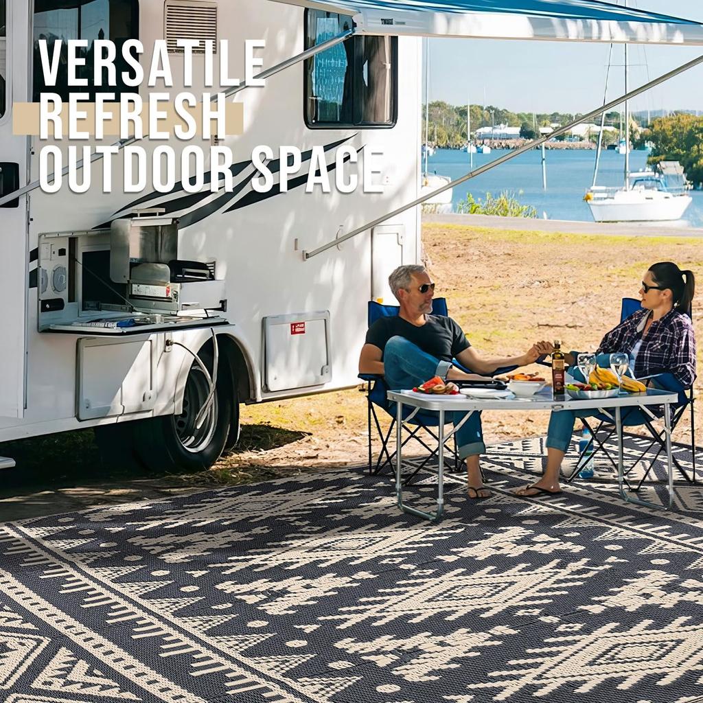 Olanly Outdoor Plastic Straw Rug Waterproof Indoor Outdoor Carpet Machine Washable Fashion Carpet For Patio Camp Picnic Backyard