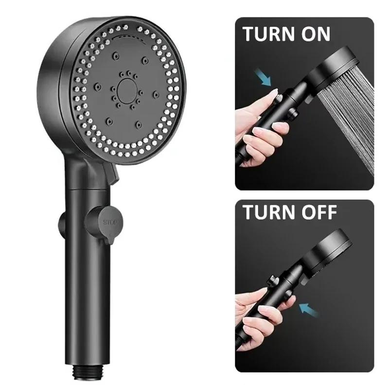 8 Modes High-Pressure Shower Head Set Fall Resistance Black Handheld Shower Head Water Saving Bathroom Shower Accessories