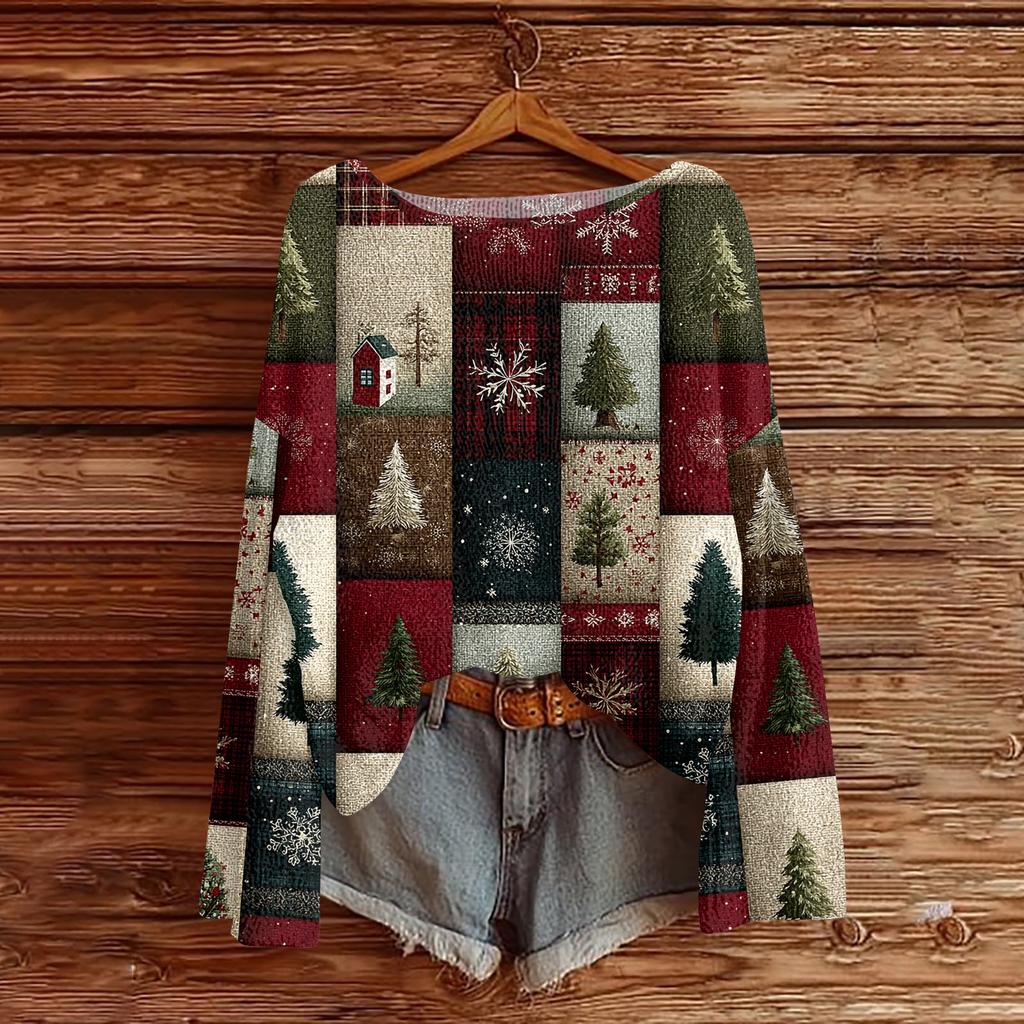 Womens  Fall Sweaters Long Sleeve Print Tops Pullover Sweaters Loose Dressy Casual Basic Clothes