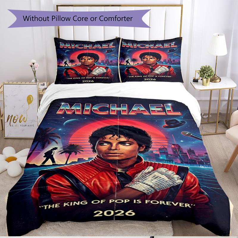 3pcs Duvet Cover Set (1*Duvet Cover + 2*Pillowcase, Without Core), Michael Jackson Print Soft All‑Season Bedding Set, Home Bedroom Decor Gift
