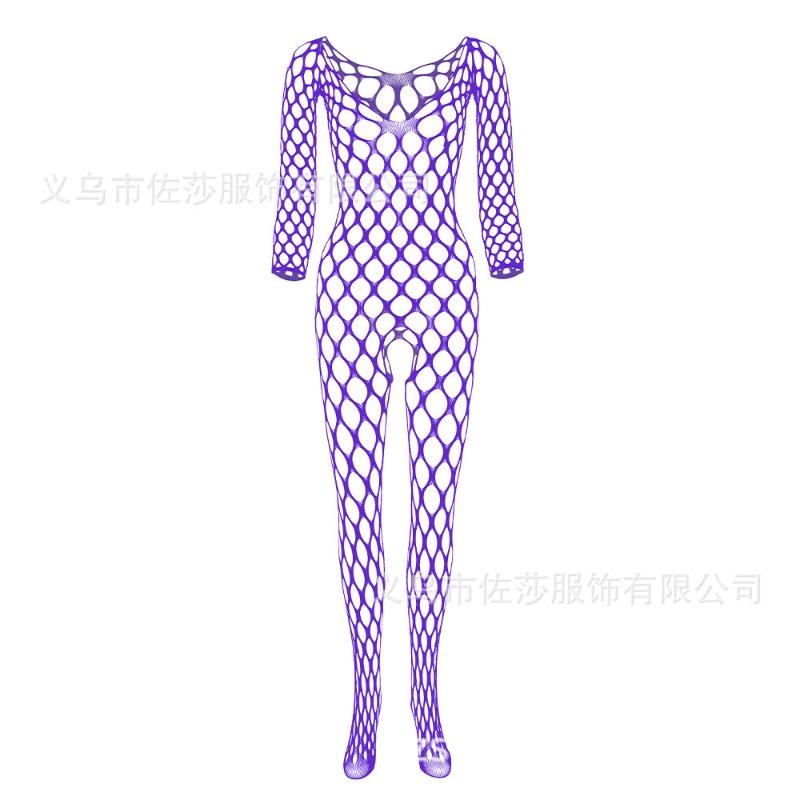 Sexy underwear Sexy long-sleeved large mesh hole One-piece net socks Net clothes Open crotch perspective
