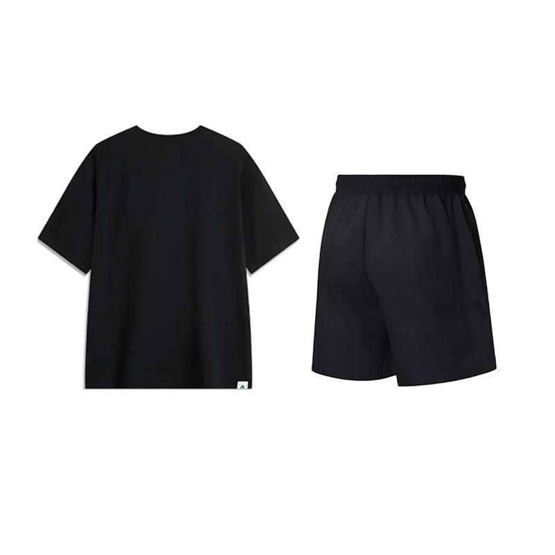 Li Ning Logo Print Letter Fashion Comfortable Simple Trendy Versatile Round Neck Pullover Casual Sports Suit Unisex Suit AHSVD61-2+AKSV843-1