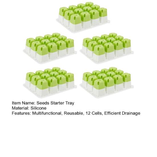 5Pcs Seeds Starter Trays 12-Cell Seedlings Trays with Drainage Holes Reusable Silicone Seeds Starter Container for Garden Growing Plants Propagation