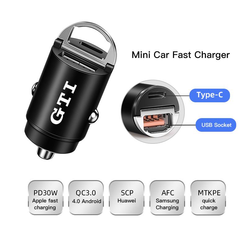 Car Charger Fast Charging USB Type-C Phone Charger Adapter For VW GTI Polo Golf Passat Tiguan Arteon Touareg CC Taigo Caddy Jett zf0
