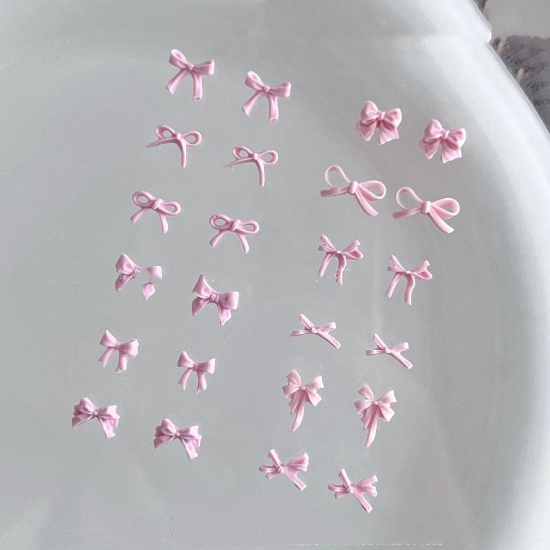 50Pcs Light Pink Bowknot Nail Charms 3D Resin Ribbon Bow Nail Art Decoration Mini Kawaii Bow Tie Manicure Supplies Diy