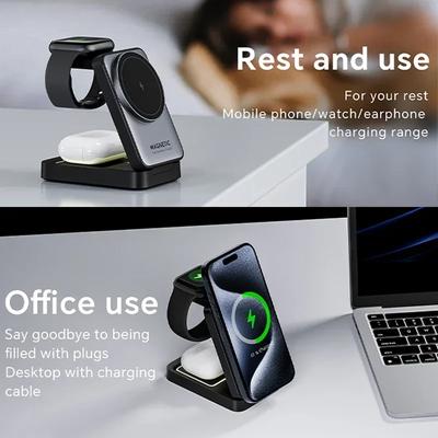 3 In 1 Magnetic Wireless Charger Stand Pad for iPhone 16 15 14 13  Watch 1-8 AirPods 2 Foldable Fast Charging Dock Station