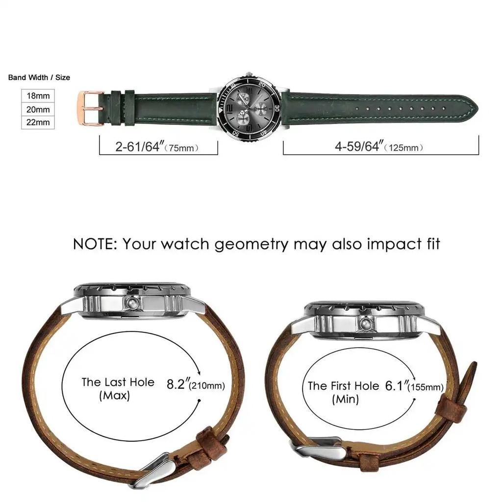 BISONSTRAP Crazy Horse Leather Watch Strap 18mm 20mm 21mm 22mm 24mm Replacement Belt Rose Gold Buckle Band for Men Watchbands