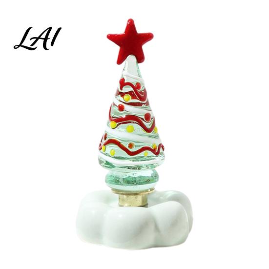 Handcrafted Holiday Table Decor Handmade Glass Christmas Tree Ornament with Star Top And Colorful Bead Details Festive Photo Props Desktop