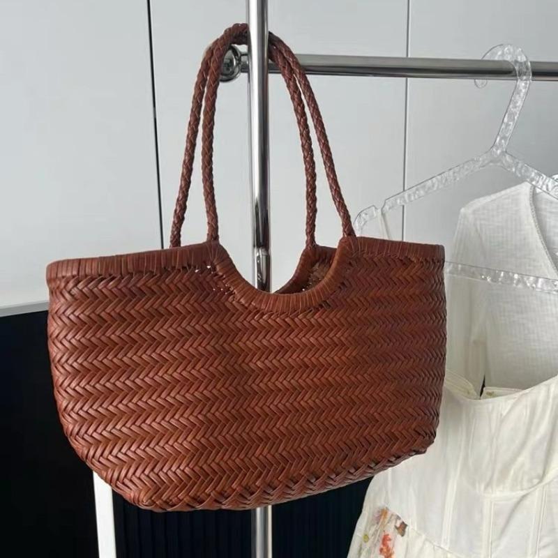 Drgon importiertes Rindsleder handgewebte Gemüsekorb Tasche Vintage Resort Stil Tragetasche Leder Damen Tasche