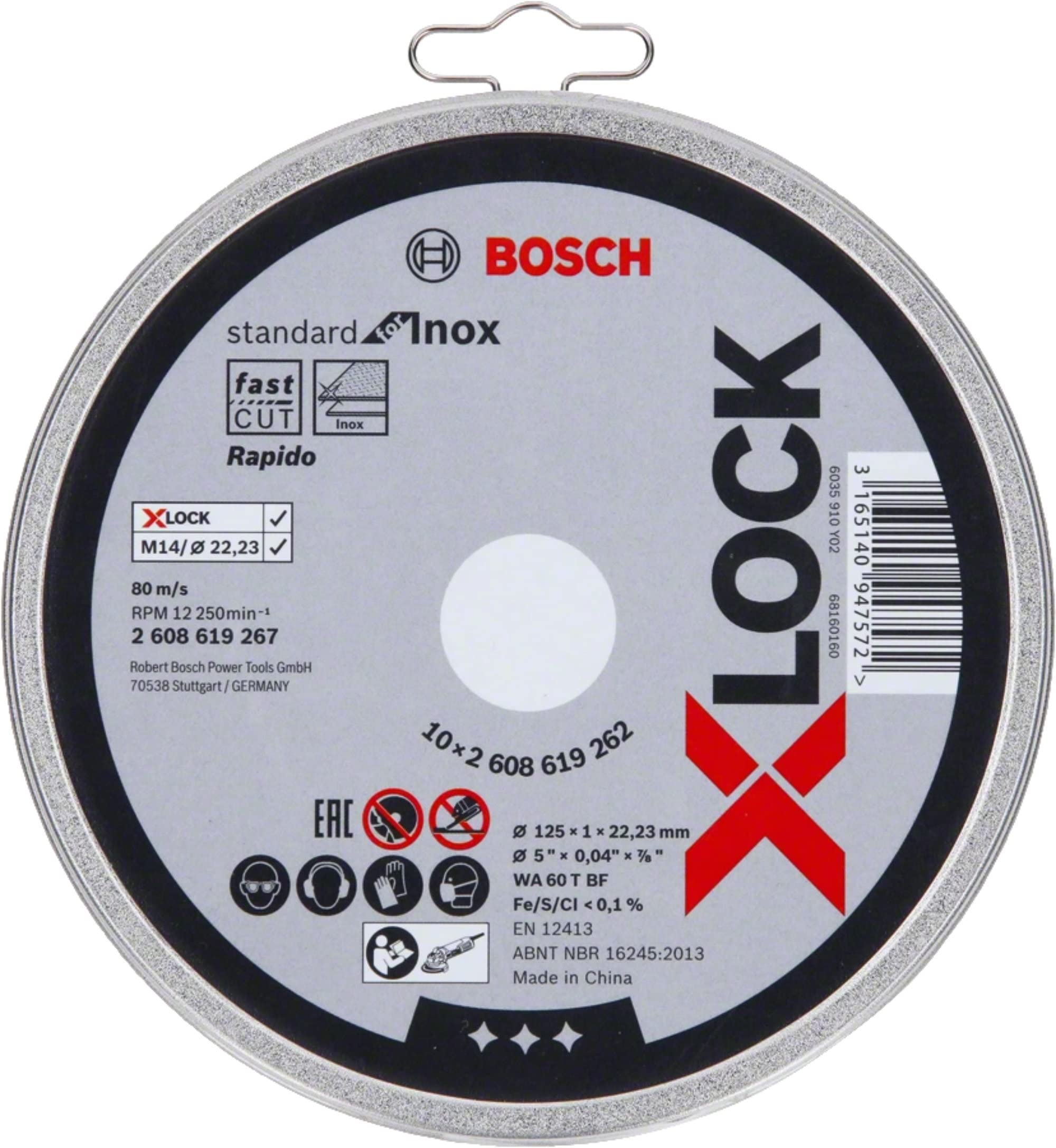 

BOSCH Cutting Wheel Pack of 10 for Stainless Steel 2608619364 X-LOCK 125x1.6mm
